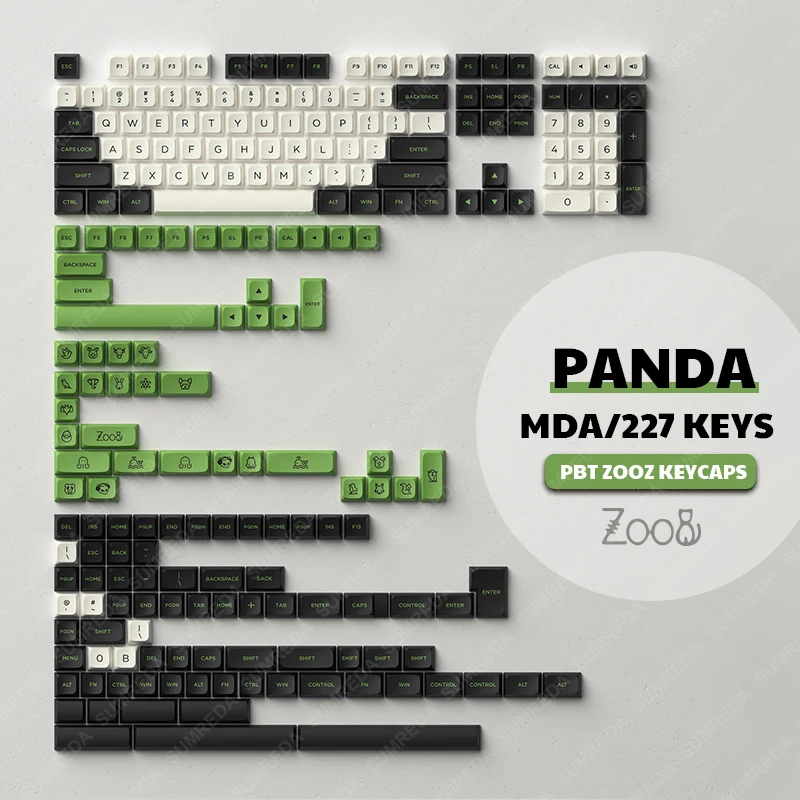 MDA PBT Keycap Set 227-Key UNC Panda Olivia Cream ANSI/ISO Layout Keycaps For Alice Sugar65 MX Keyboards Customization Keycaps