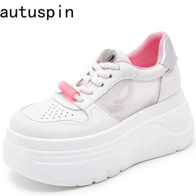 

AUTUSPIN 7cm High Platform Female Shoes Summer Lightweight Ladies Genuine Leather Skateboarding Sneakers Women Fashion Popular