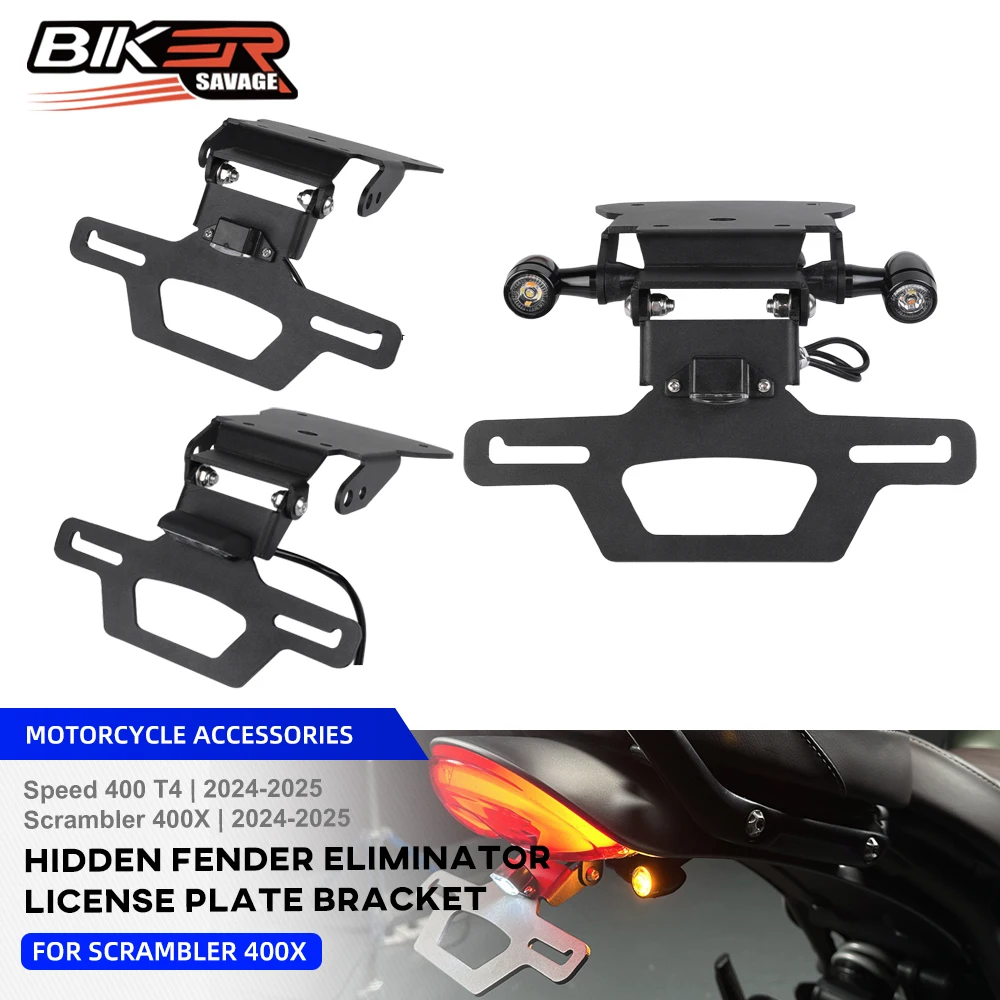 

For Speed 400 T4 Folding License Plate Holder FOR Scrambler 400X 2025 Hidden Tail Tidy Fender Eliminator LED Turn Signal Light