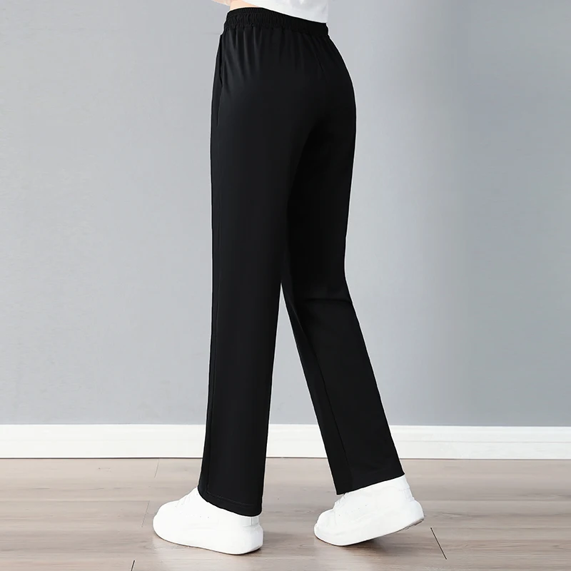 New Fashion And Versatile High Waisted Ice Silk Quick Drying 9-Point Trousers Loose Straight Leg Hanging Casual Pants