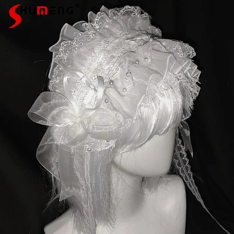 

New Japanese Rojita Hairband Apparel Accessories Y2k Subculture Lolita Angel Realm Water Blue Lace Trim Headwear Hair Accessory