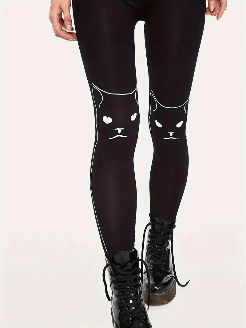 Kitten print casual stretch elastic waist slim-fit leggings for women are worn daily