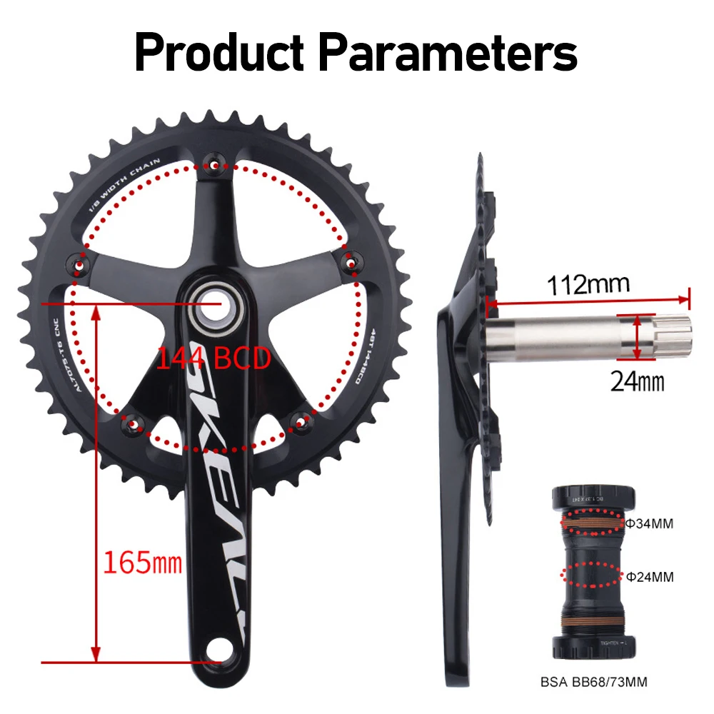 Skeace Track Crankset 144 Bcd 48T 49T Single Speed Fixed Gear Bicycle Cranks 165mm MTB Bike Crank Set Chainwheel with BB