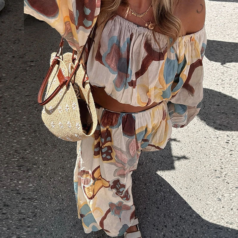 Leisure Loose Women's Vacation Outfits Lady Daily Commuting Sets Spring Summer New One-shoulder Tops Long Skirts Matching Set