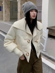 Fashion Casual Lapel Women Sweater Autumn Winter Loose Spliced Down Jacket Female Cardigans Jacket Puffer Coat 2023