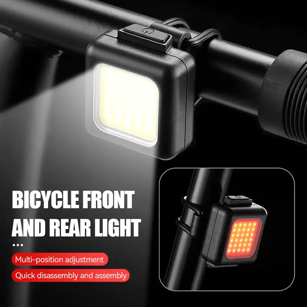 130/80LM 150mAh Bicycle Front Rear Lamp Type-C USB Rechargeable Waterproof COB LED Warning Bike Cycling Light Cycling Accessory