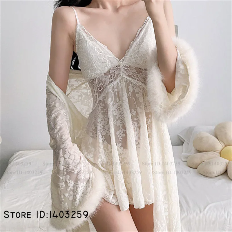 

Sexy Intimate Lingerie Mujer Twinset Robe Set Nightgown Jacquard Velvet Sleepwear Bathrobe Gown Temptation Nightwear Homewear
