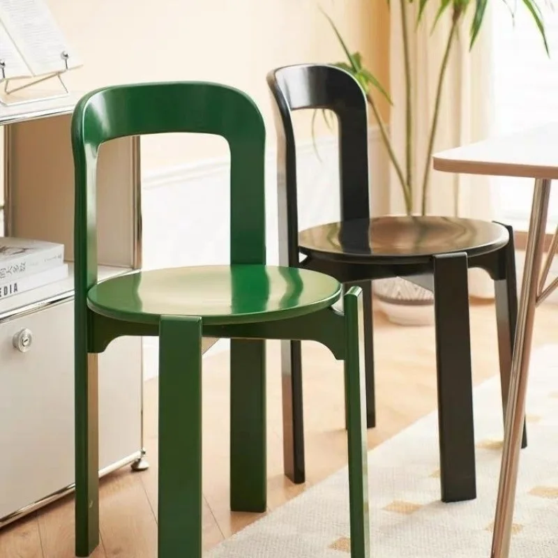 

Modern solid wood medieval dining chair living room backrest small apartment colored chair