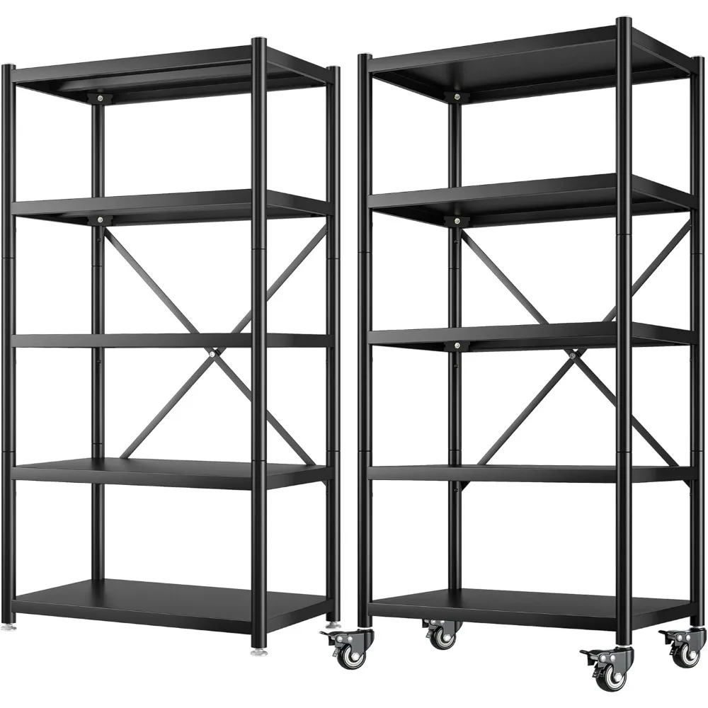 

5-Tier Storage Shelves Load 1170LBS Adjustable Pantry Shelves for Storage with Rolling Wheels Heavy Duty Metal Shelving Unit fo