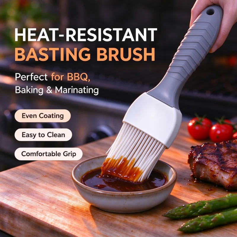 High Temperature Resistant Silicone Basting Brush, Small Household Oil Brush for Kitchen & BBQ Cooking