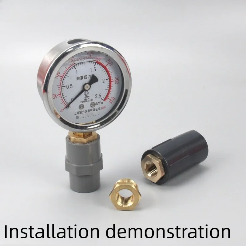 UPVC Plastic Female Thread Pressure Gauge Adapter Brass Male&Female Thread Instrument Fitting Corrosion Resistant 1/2