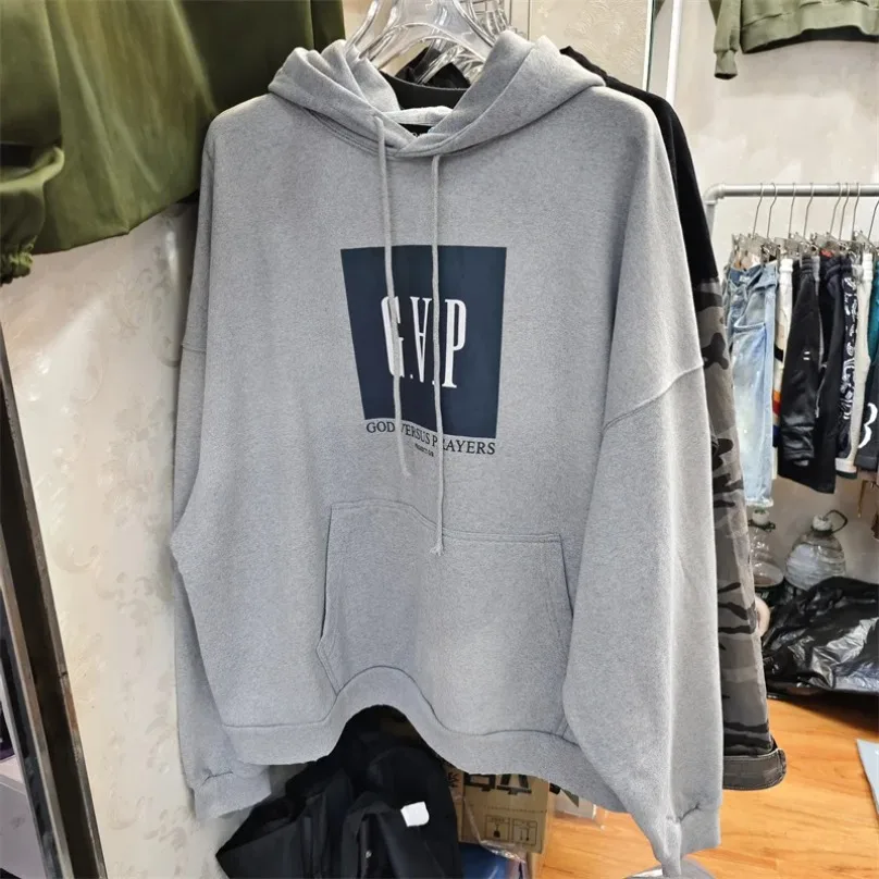 Black Gray PROJECT G/R Hoodie Loose Casual Sweatshirts Men Women High Quality Frame Letter Print Washed Do Old Pullovers