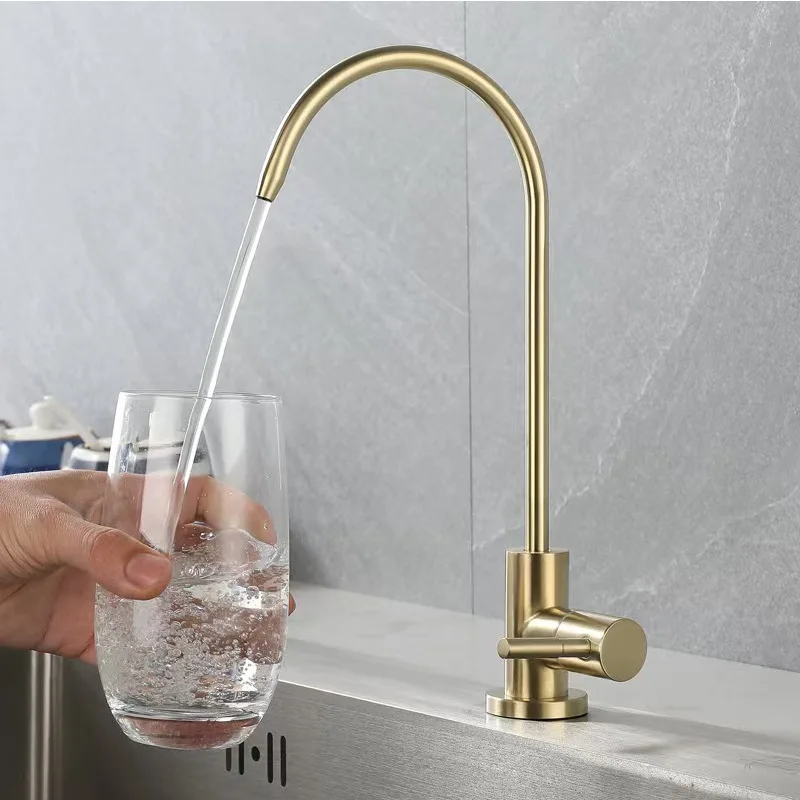 キッチン直結型浄水器蛇口-シングル冷水キッチン蛇口-ステンレス製つや消しゴールデンタップ
