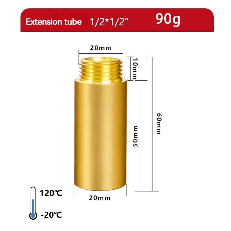 암수 스레드 수도꼭지, 황동 익스텐션 파이프, 황동 재료, 비브콕 구리 익스텐션 튜브, 1/2 인치, 50 또는 80mm 길이