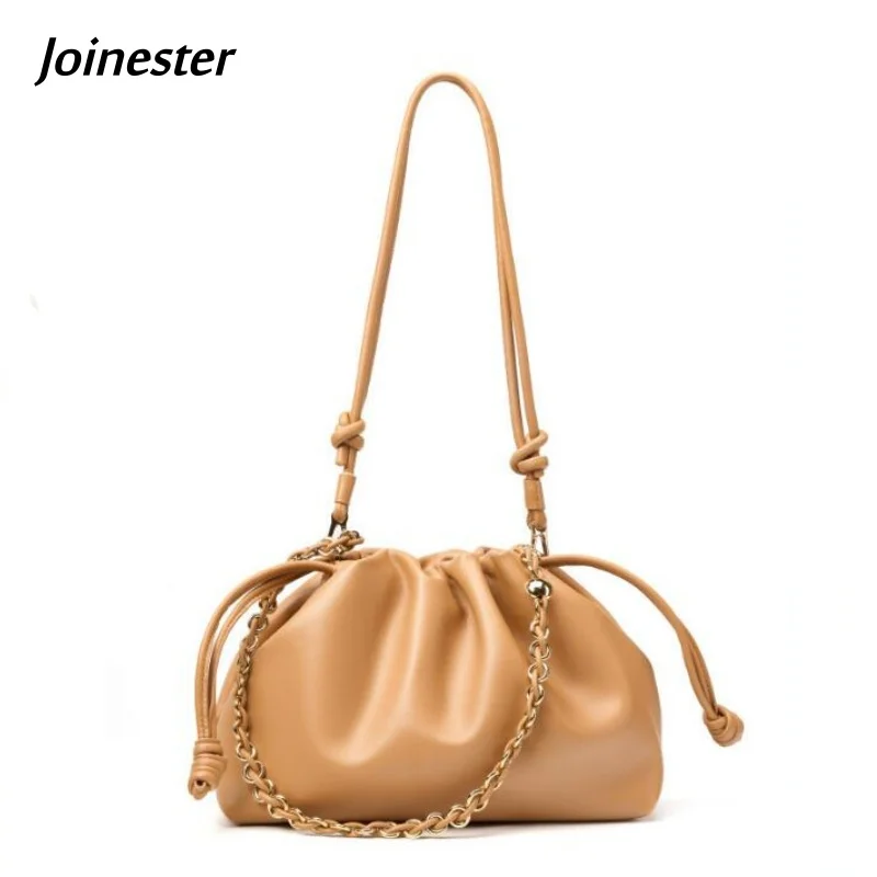 Cow Leather Large Fashion Shoulder Bag for Lady Functional Pure Color Hobos Bag with String Magnetic Snap Messenger Bag