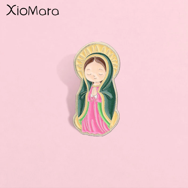 Cartoon Q Version Catholic Holy Mother Enamel Pin,Closed Eye Prayer Pose,Fashion Accessory,Best Gift for Religious People