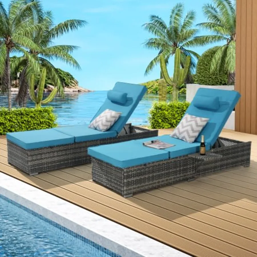 

Outdoor Chaise Lounge Pool Lounge Chairs Set of 2, Chairs for Outside Patio Furniture Set of 2 Wicker Recliner Black Rattan Sun