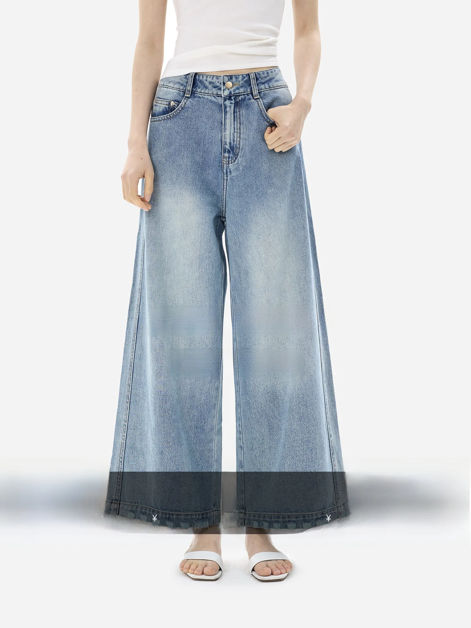 

Honoregu Yue Eco-Washed 100% Cotton Straight Leg Jeans Women's Casual Hole Punching Versatile Denim Pants Spring Season