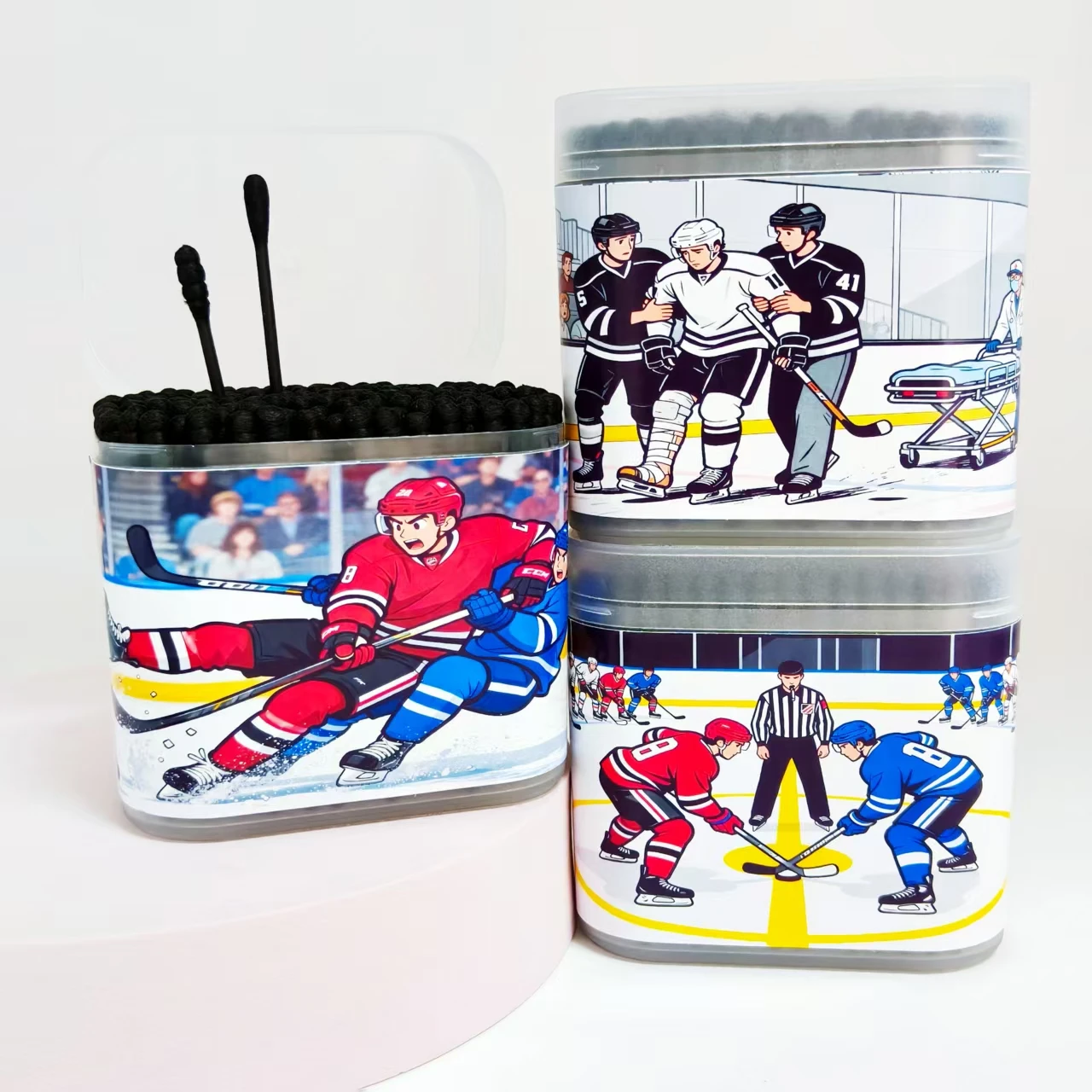 400개/600개 하키 테마 면봉 검정색 양면 선물용 면봉