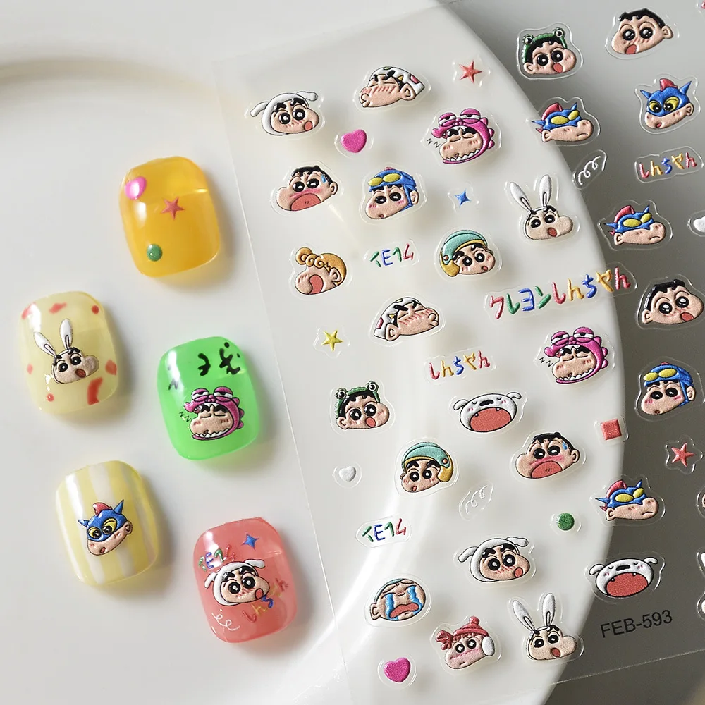 Crayon Shin-chan Cartoon Waniyama Nail Stickers Anime Vrouwen Creatieve 5D Relief Nail Decoratiieve Vinger Stickers Art Decoratie