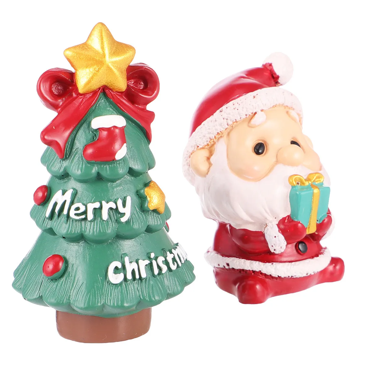 2Pcs Sturdy Resin Christmas Mini Decorations Desktop Tabletop Living Room Window Xmas Ornament Set Artistic Gift Photo Prop