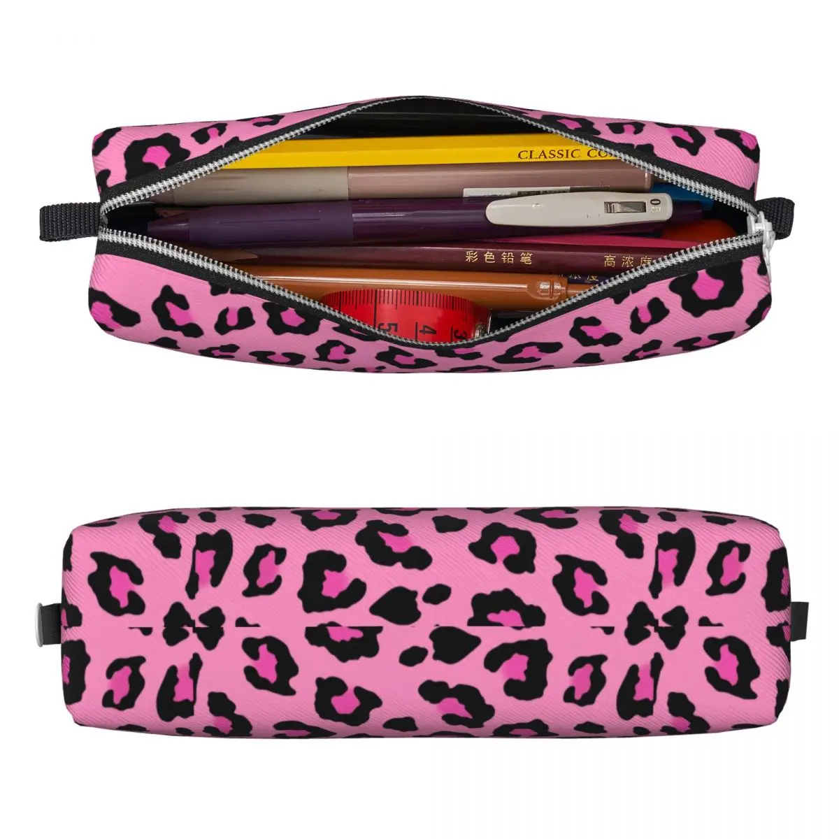 Imagem -02 - Estojos de Lápis Animal Leopardo Rosa Fun Pen Box Bolsa para Estudante Grande Capacidade Lápis Cosméticos de Escritório