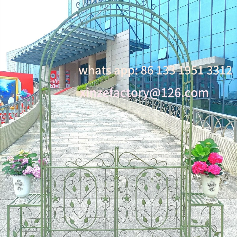 

Customizable European style wrought iron garden door villa courtyard French style with door arch rose climbing vine frame