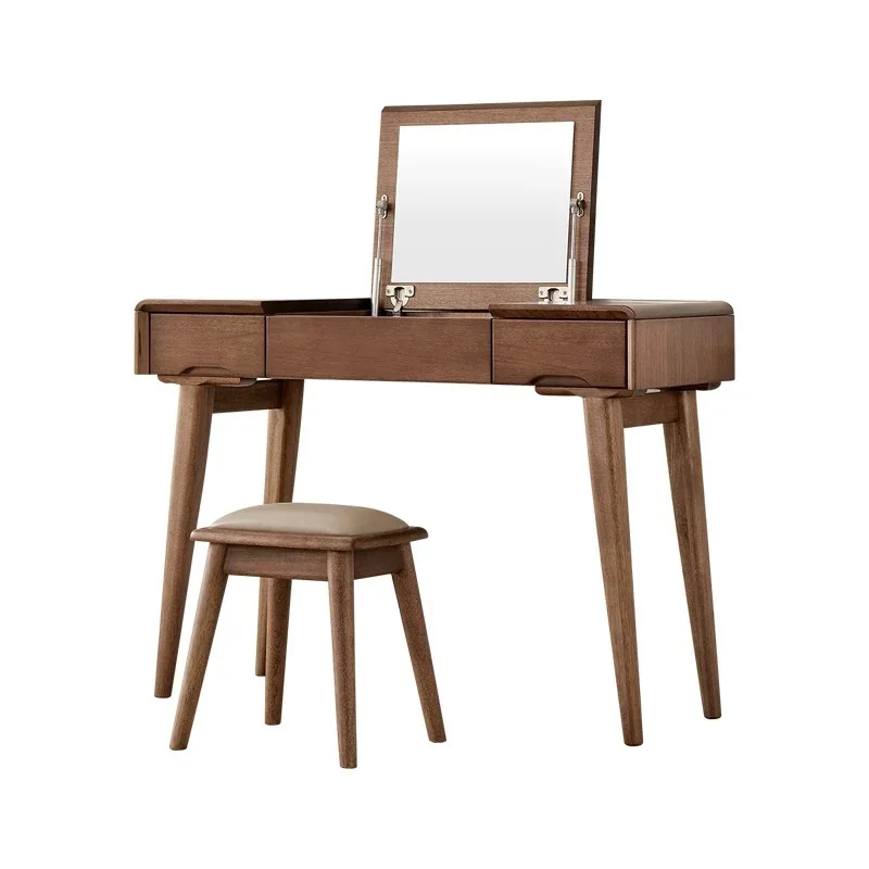 Solid wood dresser bedroom modern simple small apartment black walnut cosmetic table storage integrated