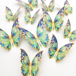 12 pegatinas de mariposas con borde dorado, decoración de pared 3D, calcomanías para decoración del hogar, mural autoadhesivo DIY para bodas