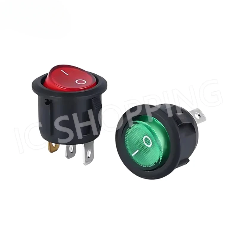 20PCS KCD1-105 20mm Diameter Small Round Boat Rocker Switch Mini Round Rocker Switch Green Red 3 Pin ON-OFF