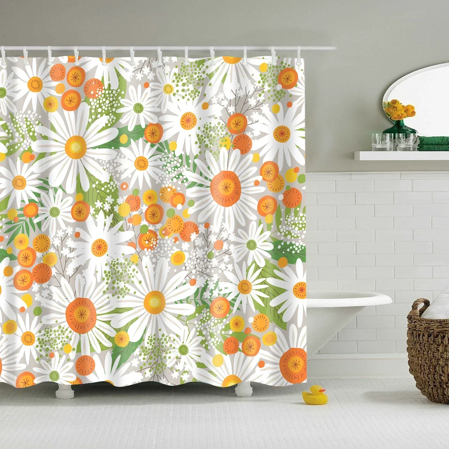 Scenery Tropical Green Plants Leaves Trees Flowers Bathroom Curtains Shower Curtain Waterproof Polyester Frabic with 12 Hooks