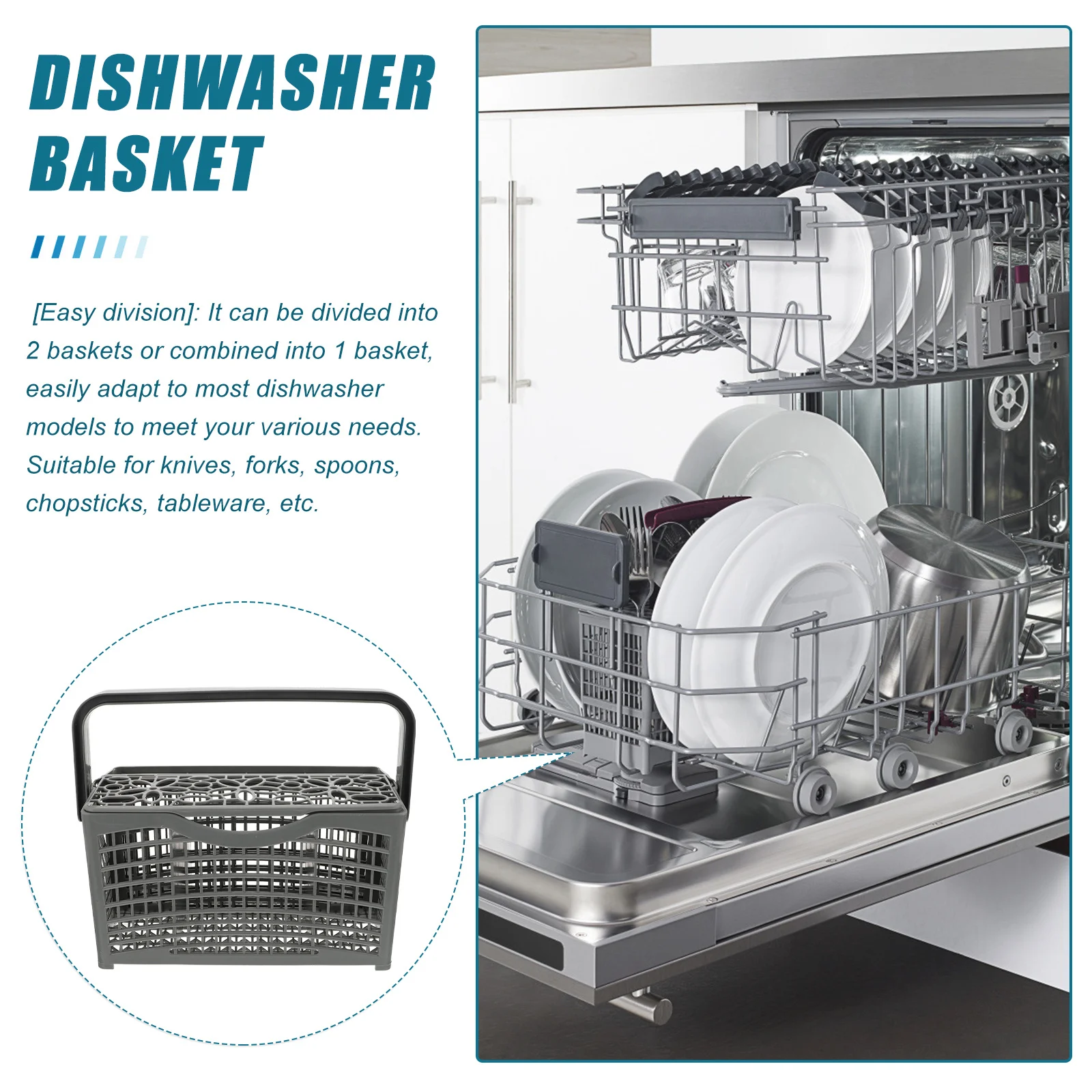 

1Pcs Dishwasher Basket Fork Knives Holder Sturdy Plastic Tableware Storage Rack Universal Fit for Full Size Dishwashers Kitchen