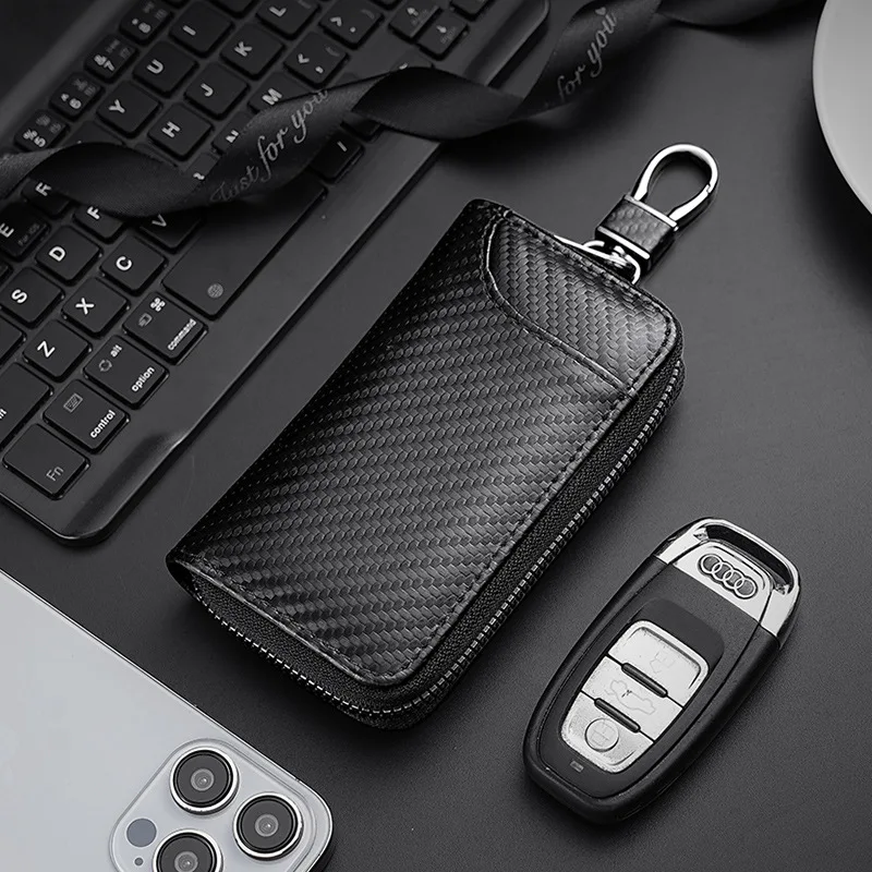 

Carbon Fiber Fabric Keychain Unisex Key Bag Multifunction Organizer Wallet Holder Smart Housekeeper Car Small Case Keys Pouch