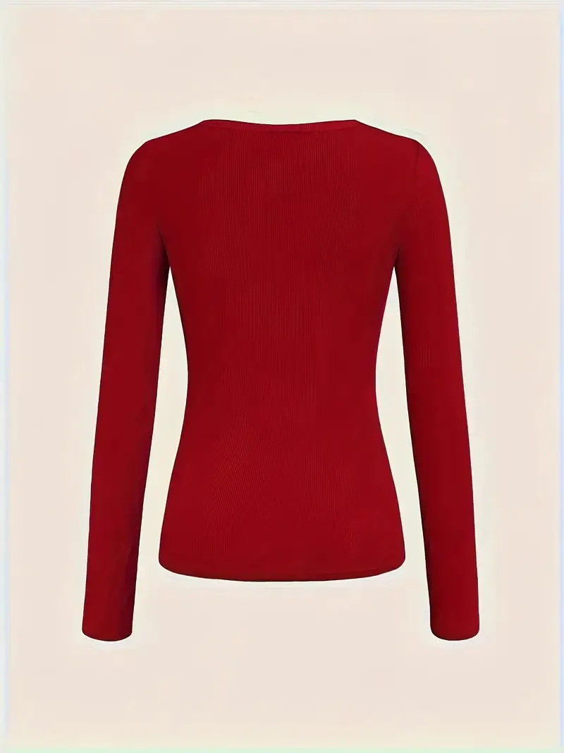 Damen-Oberteile, V-Ausschnitt, lange Ärmel, Goldkette, figurbetont, Stretch-Bluse für Frauen, sexy Freizeitkleidung, Y2K-Mode, enge Passform – Detail 14