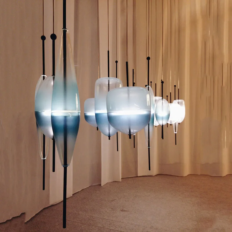Modern Personality Creative Blue glass chandelier Gradient Color Glass Pendant Light Hotel Cafe Bar Dining Room LED Ceiling lamp