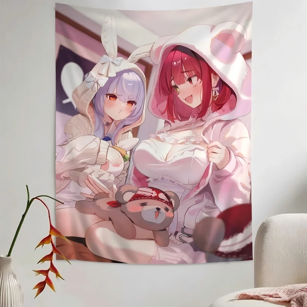 1pc H-Hololive Tapestry Cozy Loungewear Bear Doll Print Wall Hanging Kawaii Trendy Dorm Bedroom Living oom decoration items