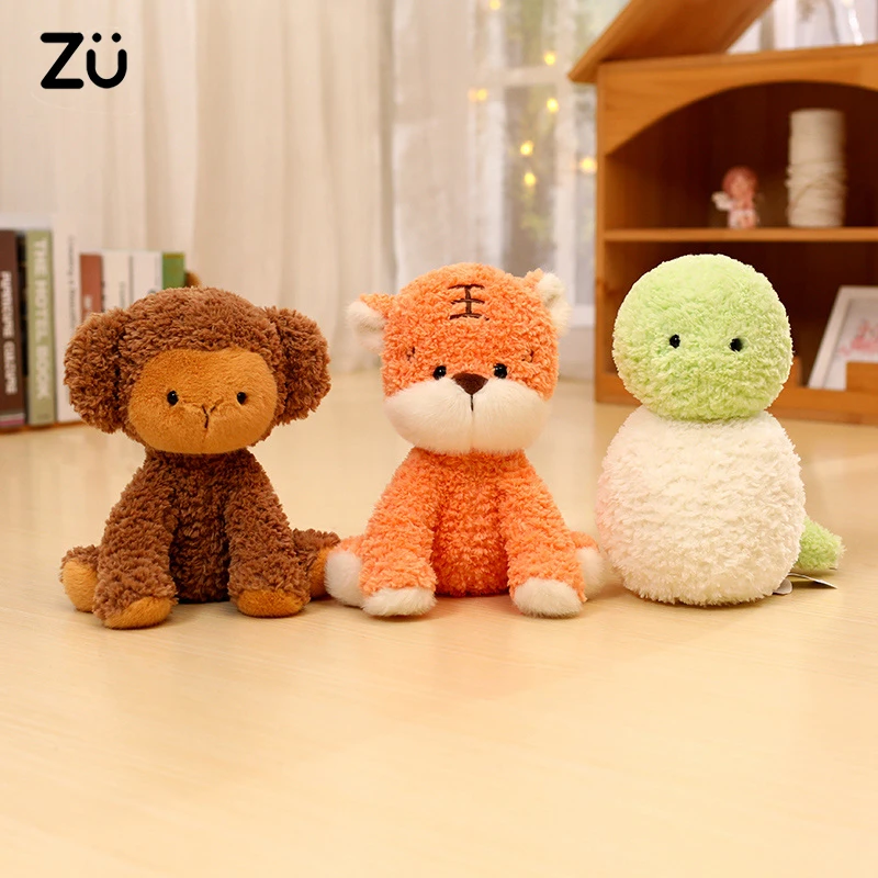 25cm Cartoon Stuffed Animal New Year Baby Snack Tiger Monkey Plush Toys Soft Cute Plushie Doll Huggable Gift