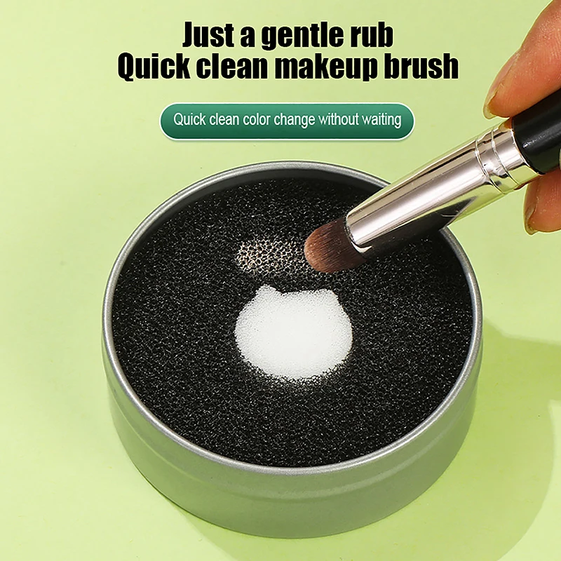 1Pcs Double-Use Makeup Brush Dry Cleaner Box Eye Shadow Brush Color Remover Sponge with Brush Washing Scrubber Cleaning Kit