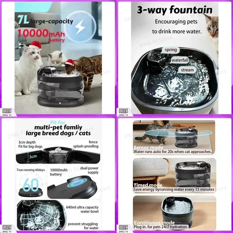 

Wireless Automatic Pet Water Fountain and Feeder 7L Capacity 1000mAh Battery 60 Days Long Lasting Power ABS Material Smart