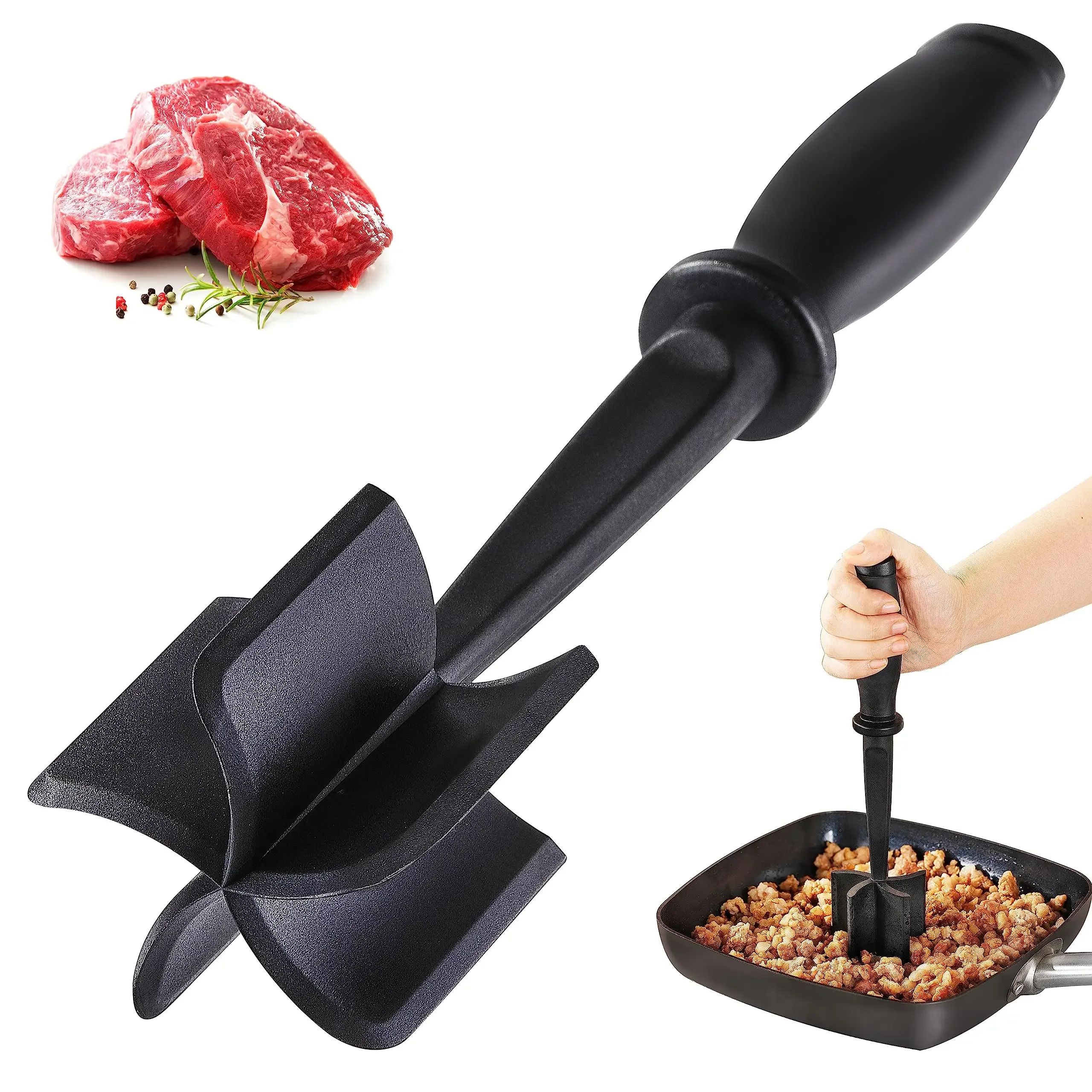 Meat Chopper, 5 Curve Blades Ground Beef Masher, Heat Resistant Meat Masher Tool  Hamburger Meat, Ground Beef Turkey and More