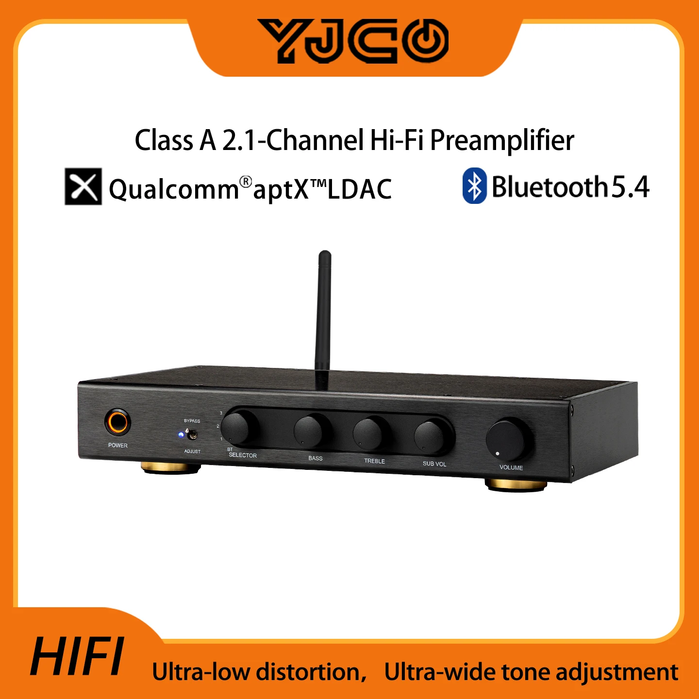 YJCO AM2.1 Channel Preamplifier Class A HiFi Preamp NE5532 Bluetooth 5.4 LDAC Pre Amplifier Subwoofer Control Home Theater Audio