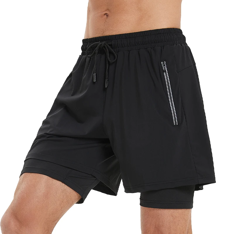 2 In 1 Double Shorts Running Quick Dry Gym Training Back Pocket Workout Gym Short Pants Summer Fitness Beach Sweatpants