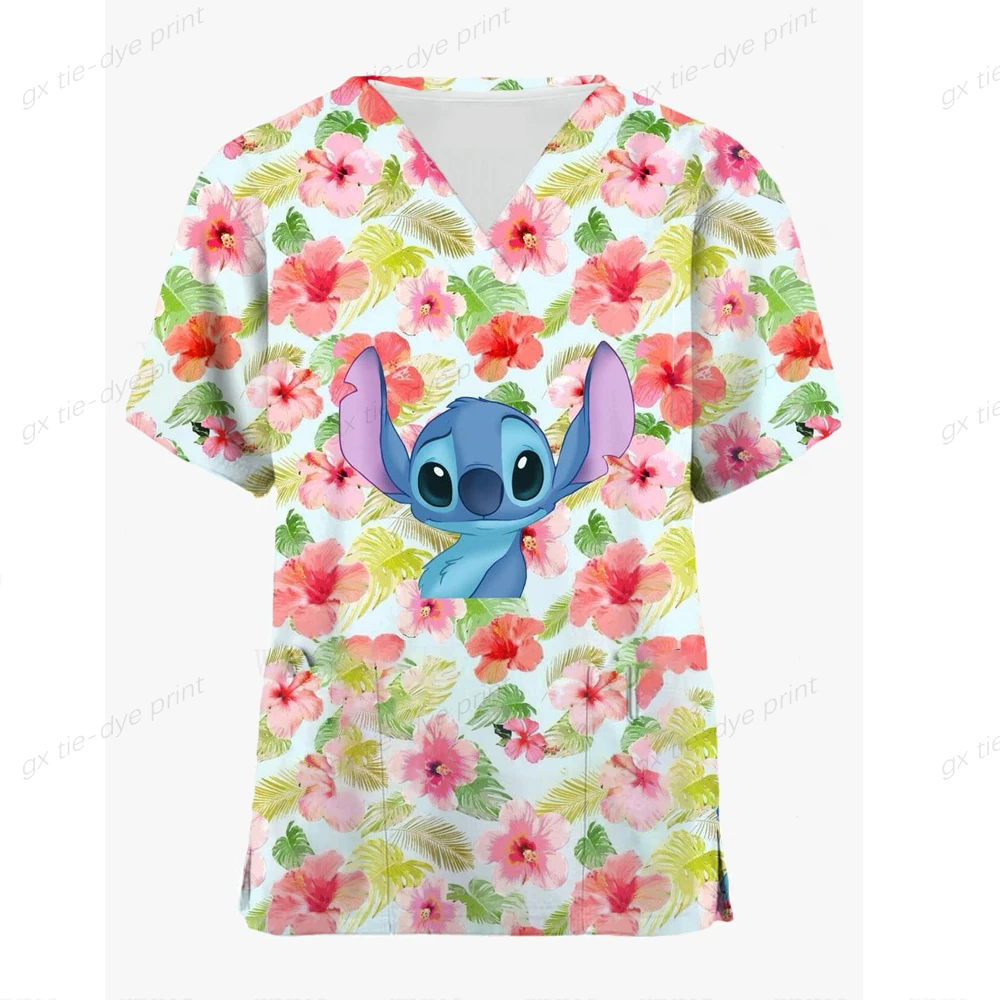 Disney Mickey Stitch Print ​medical uniforms women Nurse Accessories Clinical Uniform Dentist work blouse vet spa Scrub Tops ﻿