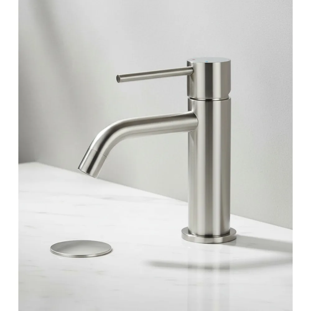 

Brushed Nickel Single Hole Bathroom Faucet with Pop-up Drain, Easy Install Modern Basin Tap for Vanity Sink