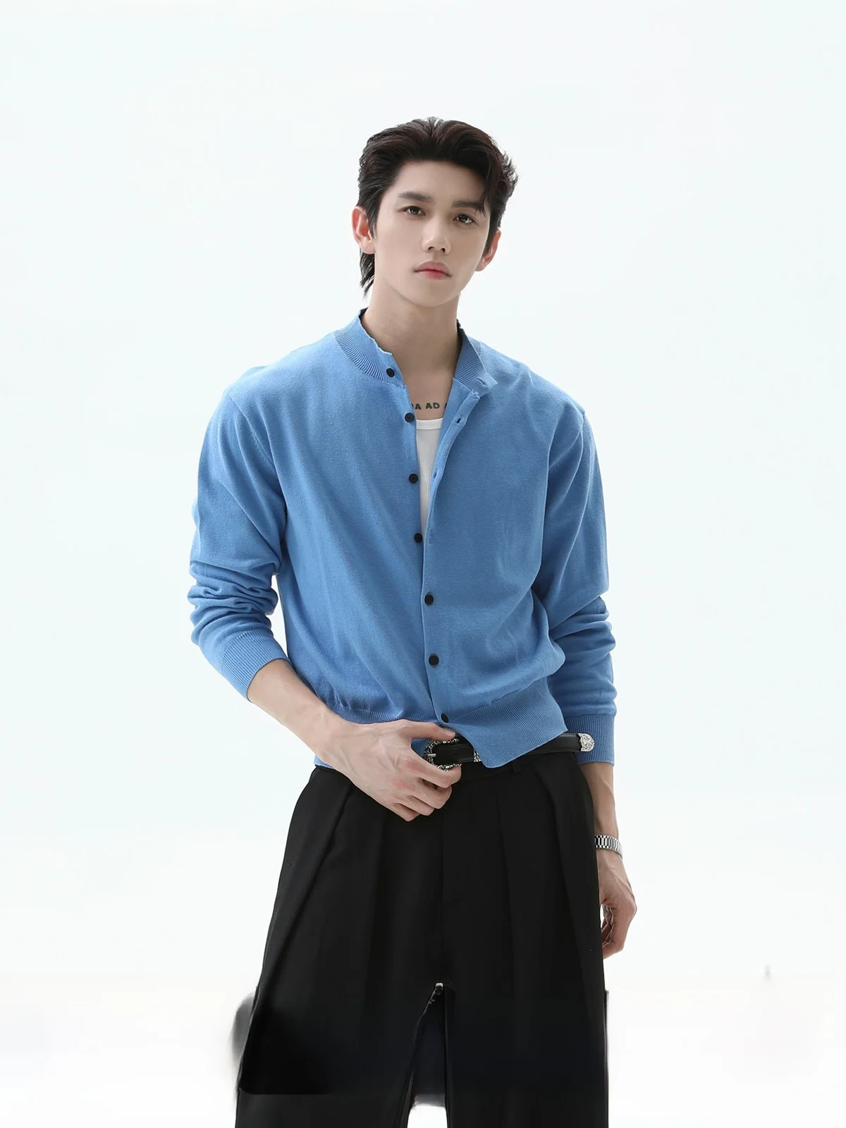 Elegant Short Fit Knitted Sweater Long Sleeve Open Cardigan Cleanfit Men's Casual Cotton Shirt Youth Popular All Seasons