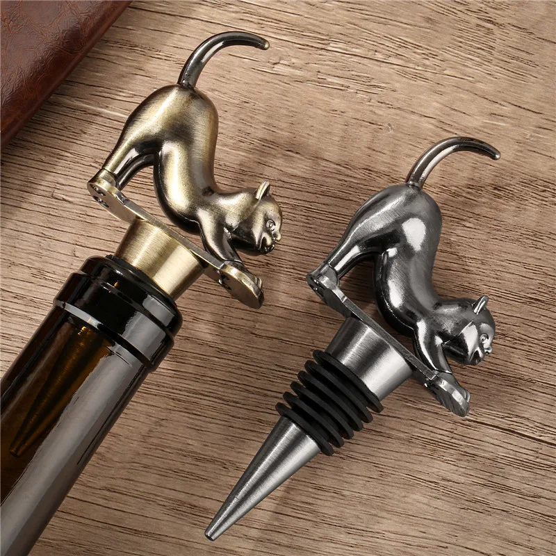 Cute Lovely Metal Wine Stopper Cat Design Champagne Saver Decoration Bottle Stoppers Bar Club Kitchen Wedding Present Set