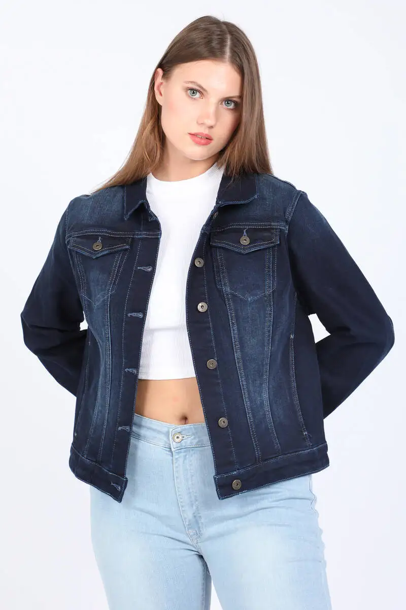 Women large size Jean jacket navy blue