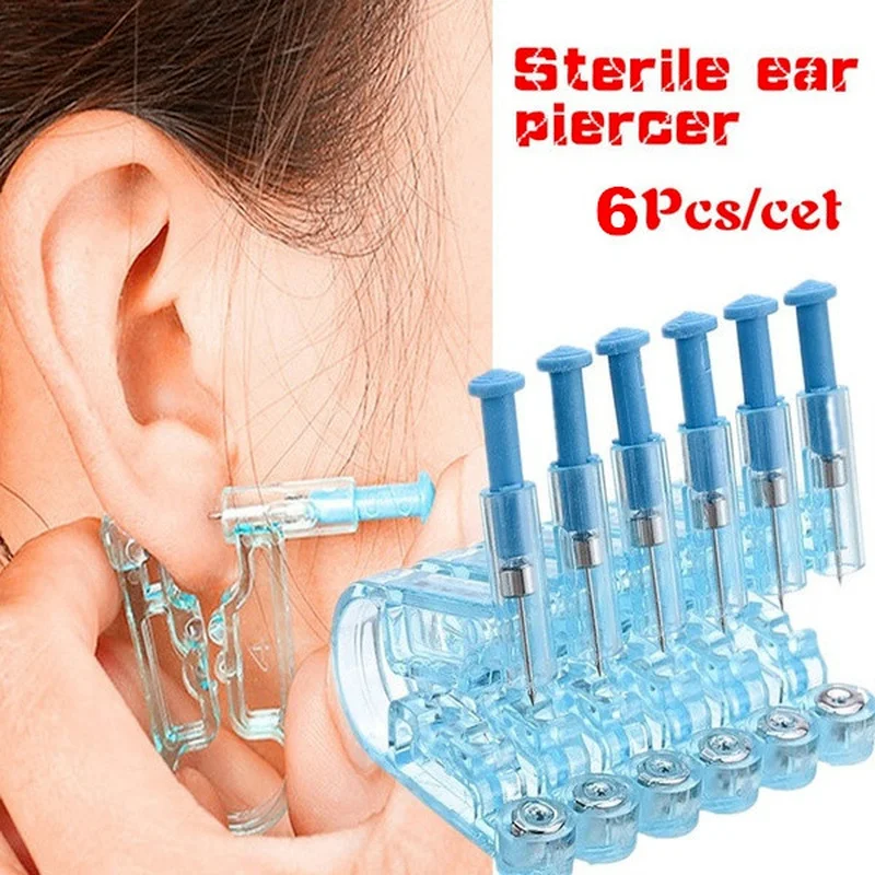 6Pcs Sterile Ear Piercing Gun Kit Asepsis Disposable Healthy Safety Earring Piercer Tool Machine Kit Studs Nose Lip Body Jewelry