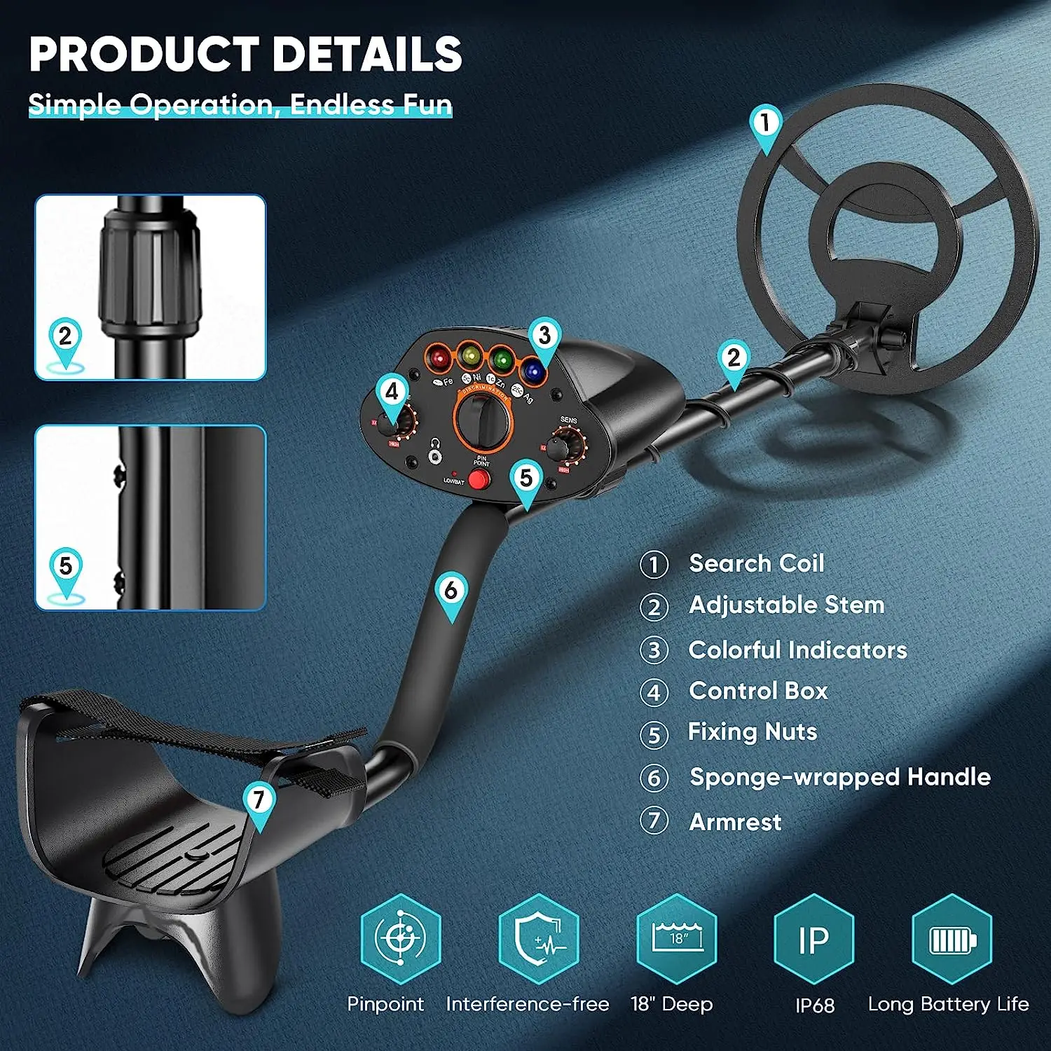 MD-5010 High Sensitivity Metal Detector LCD 4 LED Pinpointer For Gold Silver Coins Relics Underground Treasure Hunting