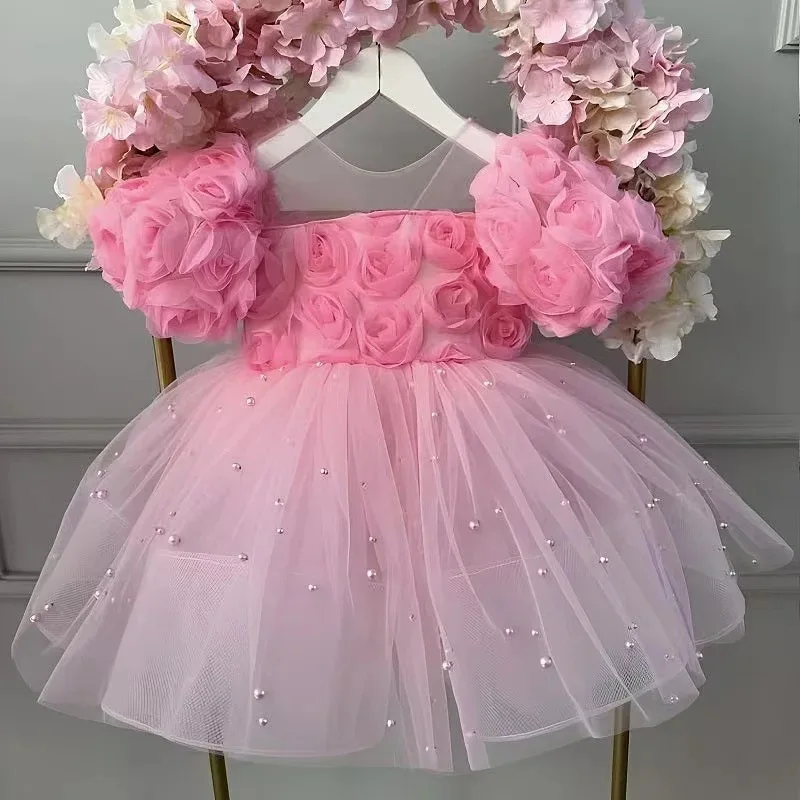 

2025 New Children Elegant Flower Beading Design Princess Ball Gown Girls Fashion Birthday Paert Wedding Dress y1579